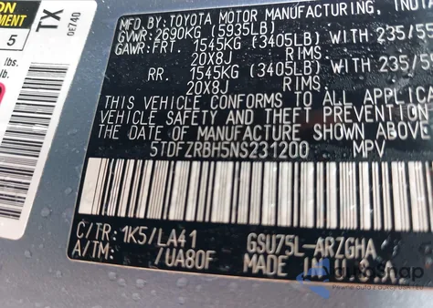 2022 Toyota Highlander Platinum from USA, damaged, VIN 5TDFZRBH5NS231200